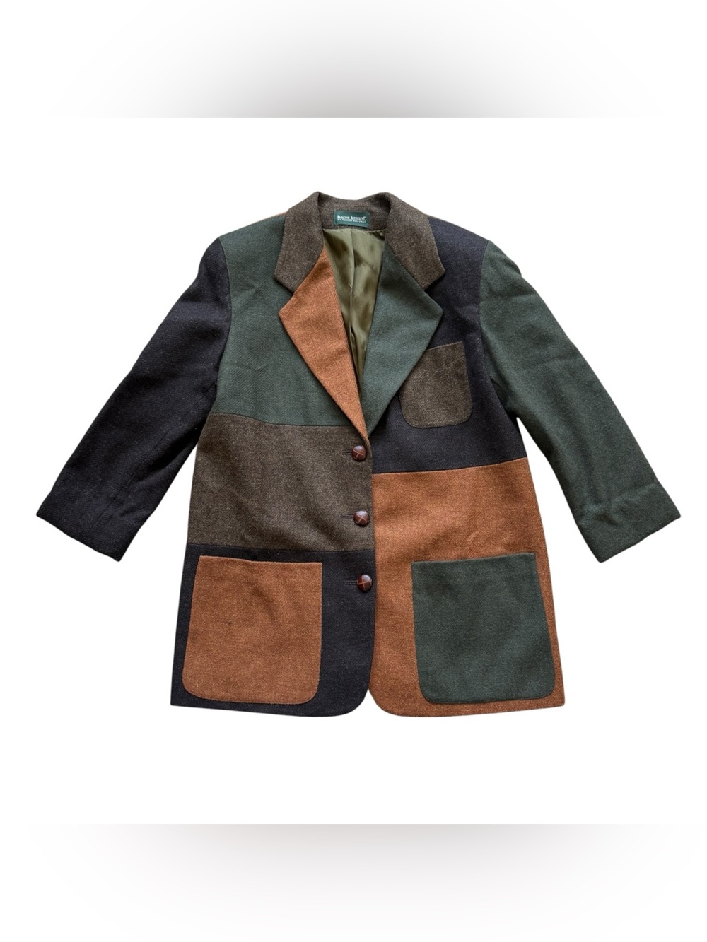 Harvé Benard Vintage Wool Patchwork Blazer Coat Women L Colorblock Academia